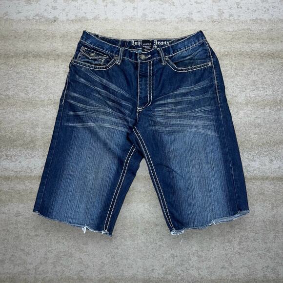 Vintage Skater Wide Leg Jean Shorts Request Dark Wash Baggy Denim Rap Style Y2K - Picture 2 of 4